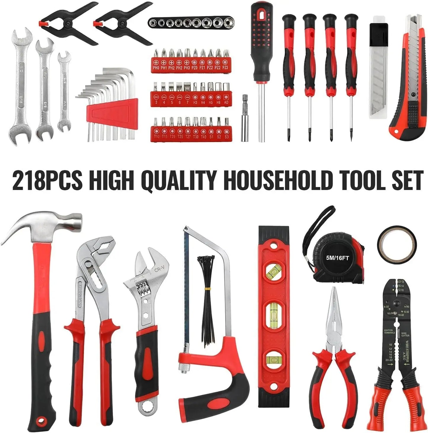 TLGREEN 218-Piece Household Tool Kit Auto Repair Set With Toolbox