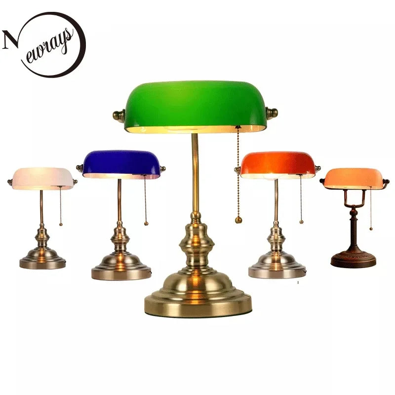 Desk lamp Table Light glass banker‘s lamp zipper switch for bedroom home stuy restaurant library office light night lamp