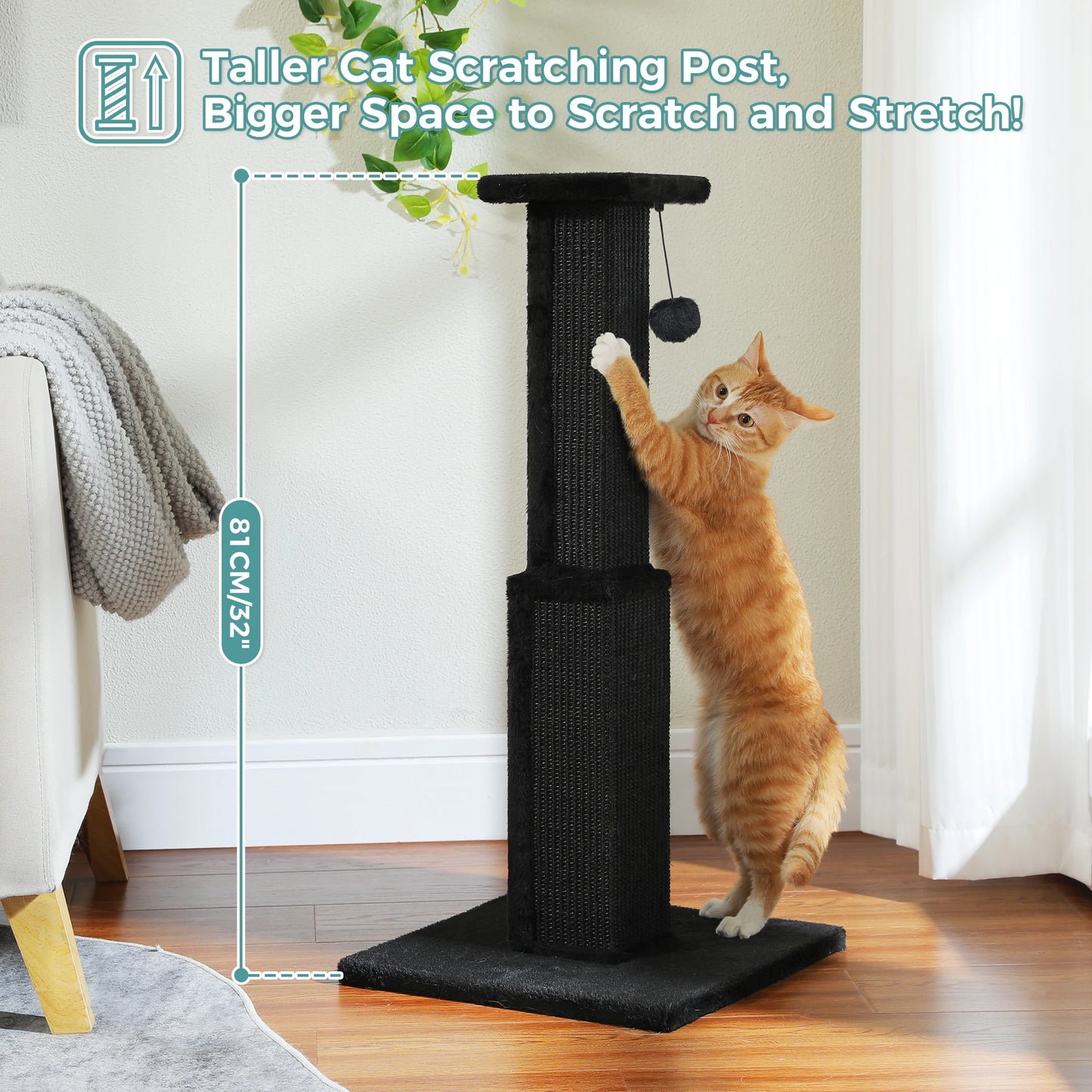PAWZ Road Cat Scratching Post Indoor Tall With Dangling Sisal Ball