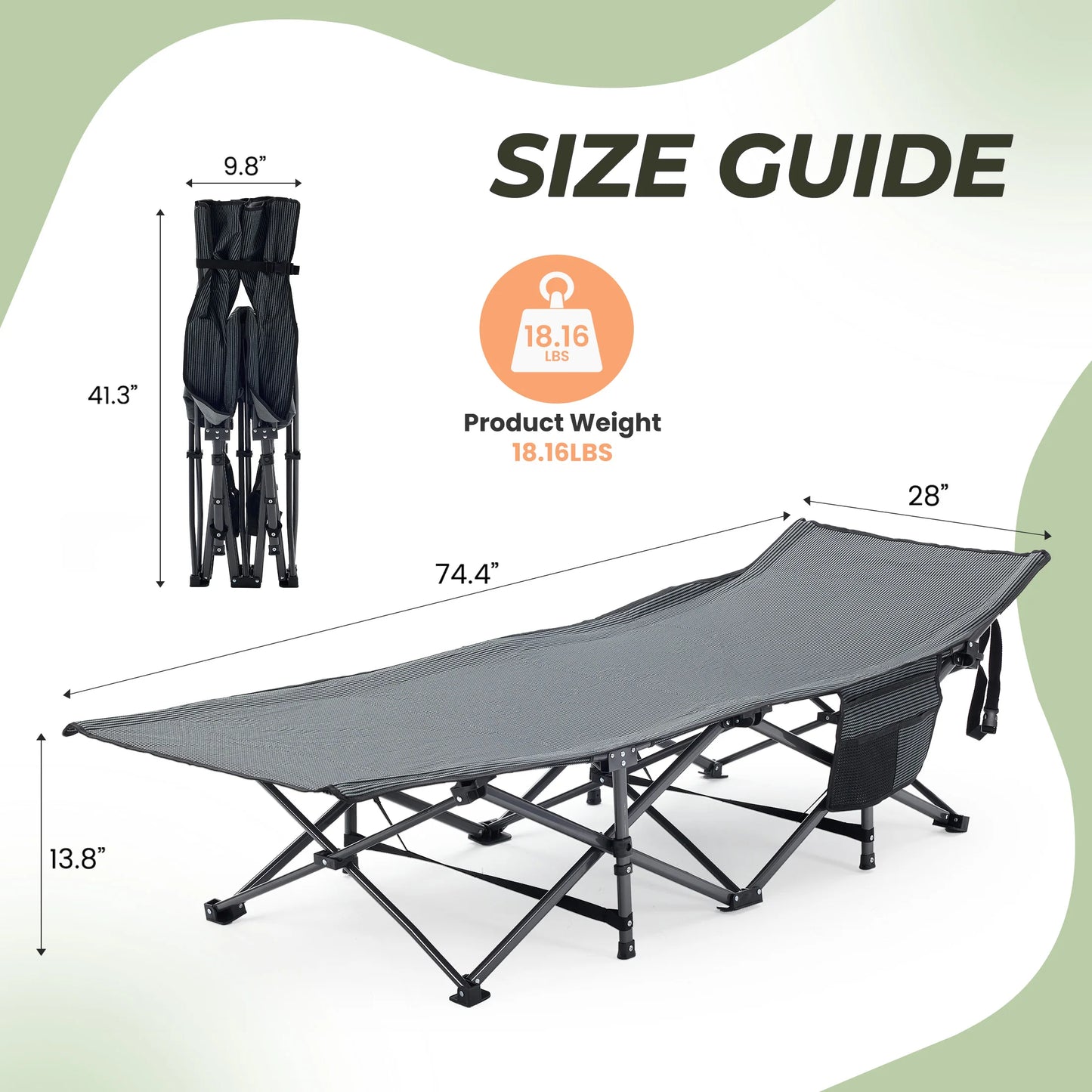 JHK Folding Camping Makeshift Bed Beach Lounge Chair Portable 3.5'' Cushion 440 lbs Sturdy Frame Compact Carry With Storage Bed for Outdoor Camping Hiking