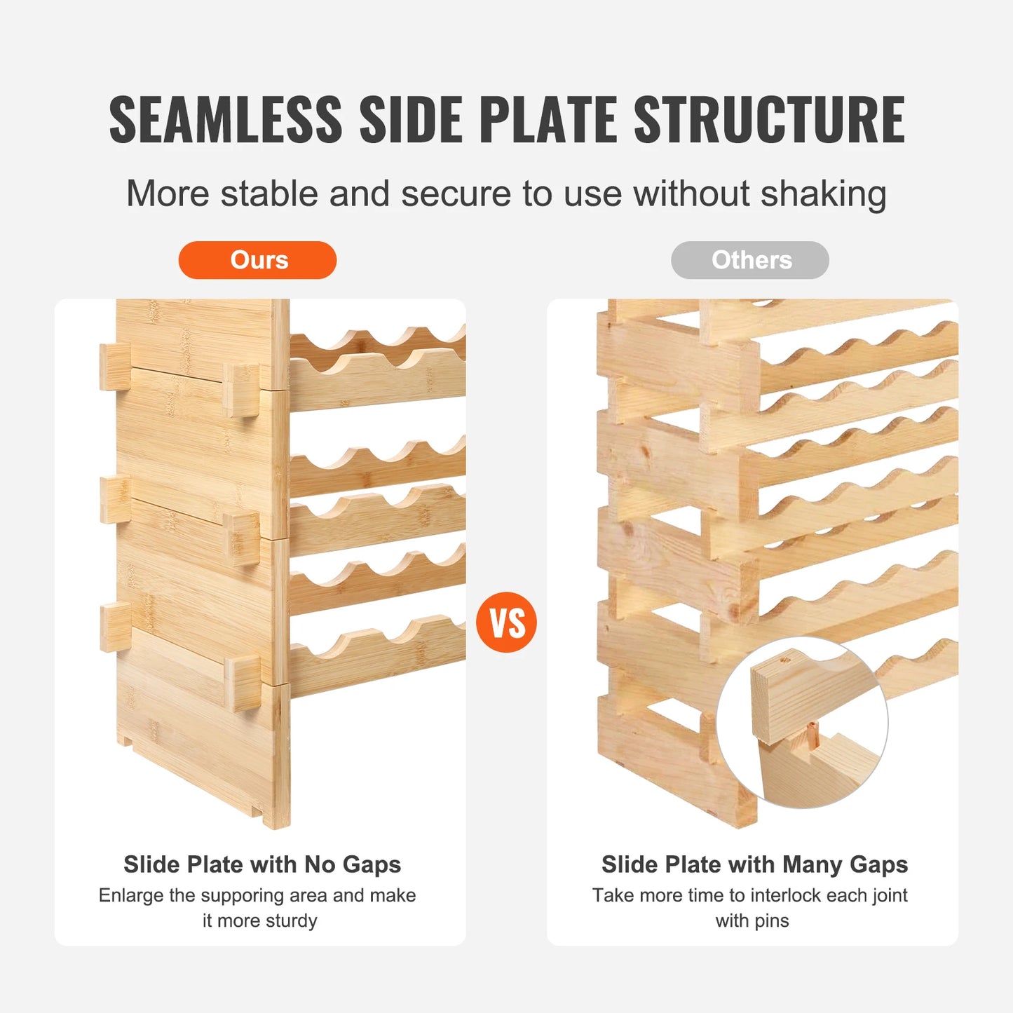 SucceBuy 48/72 Bottle Stackable Modular Wine Rack Free Standing Wine Storage Rack Bamboo Wine Holder Display Shelves for Cellar