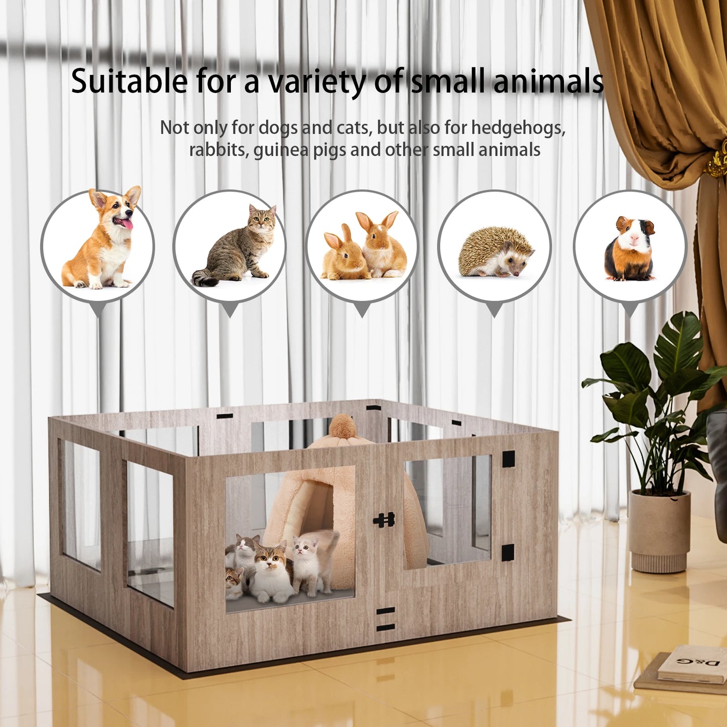 BINGOPAW Tempered Glass Dog Playpen With Waterproof Pad