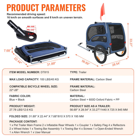 Dog Bike Trailer With Reflectors Collapsible For Travel