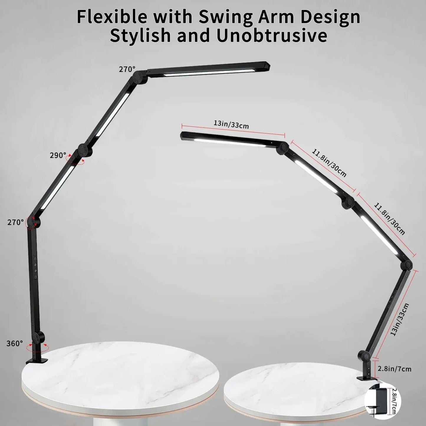 LED Desk Lamp With Clamp, Dimmable, 4 Color Modes Plus