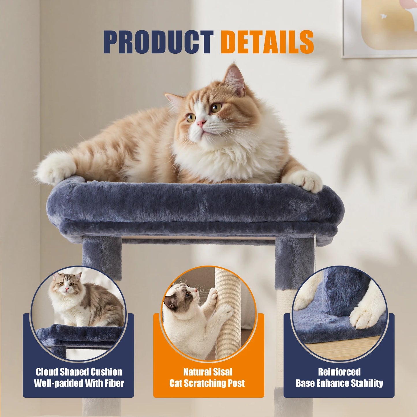 JHK Cat Tree Tower For Indoor Cats With Sisal Posts