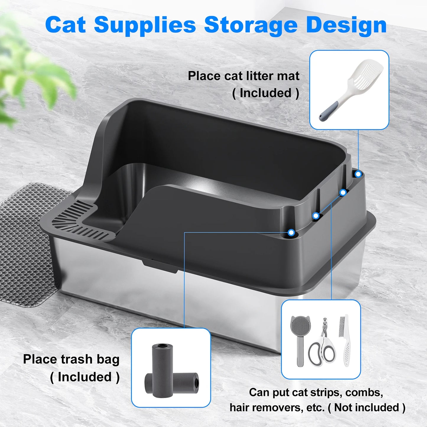 Stainless Steel Cat Litter Box Semi Closed Side Opening And Leak Proof