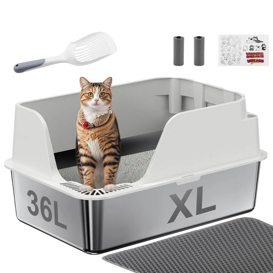 Stainless Steel Cat Litter Box Semi Closed Side Opening And Leak Proof