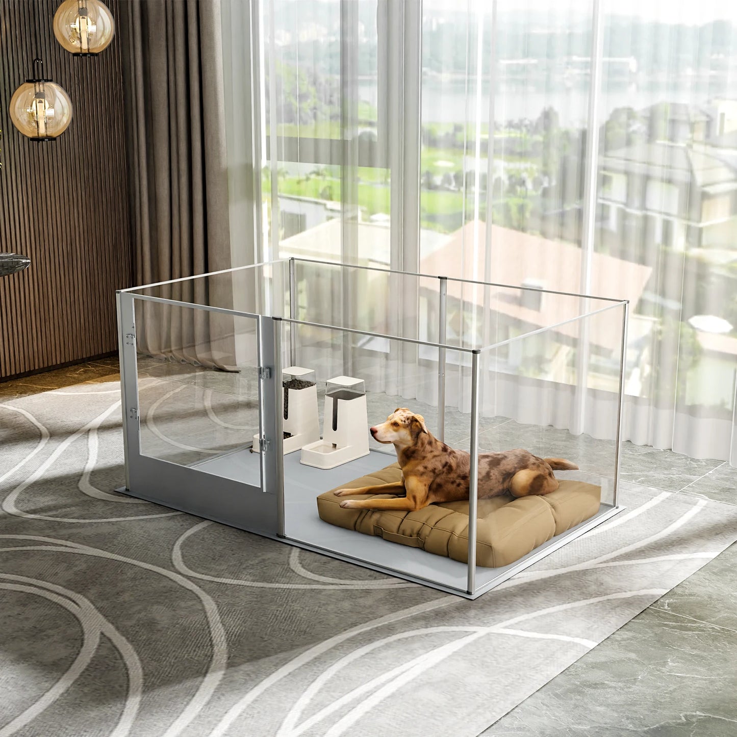 BINGOPAW Heavy Duty Acrylic Dog Playpen Fence With Waterproof Mat