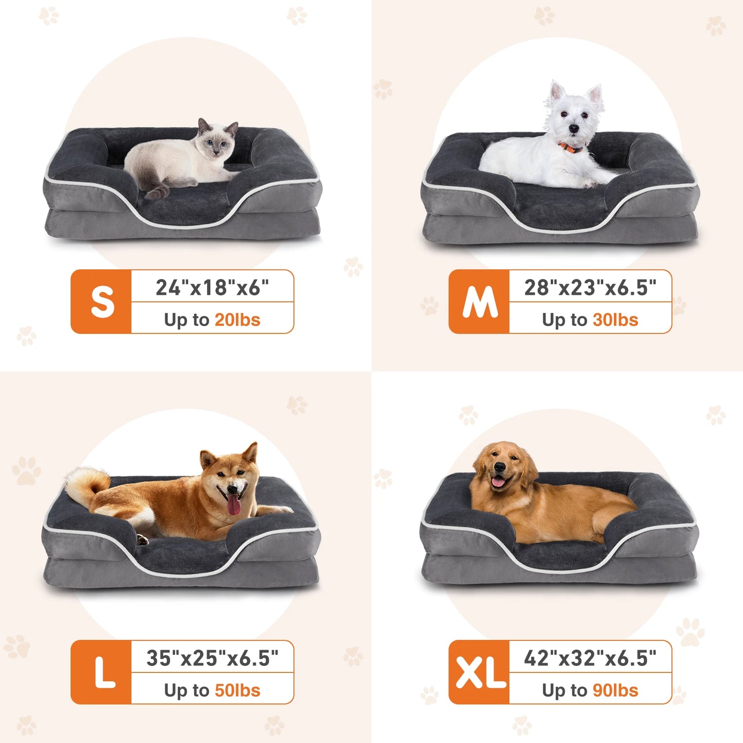 JHK Orthopedic Memory Foam Dog Cat Bed With Removable Cover