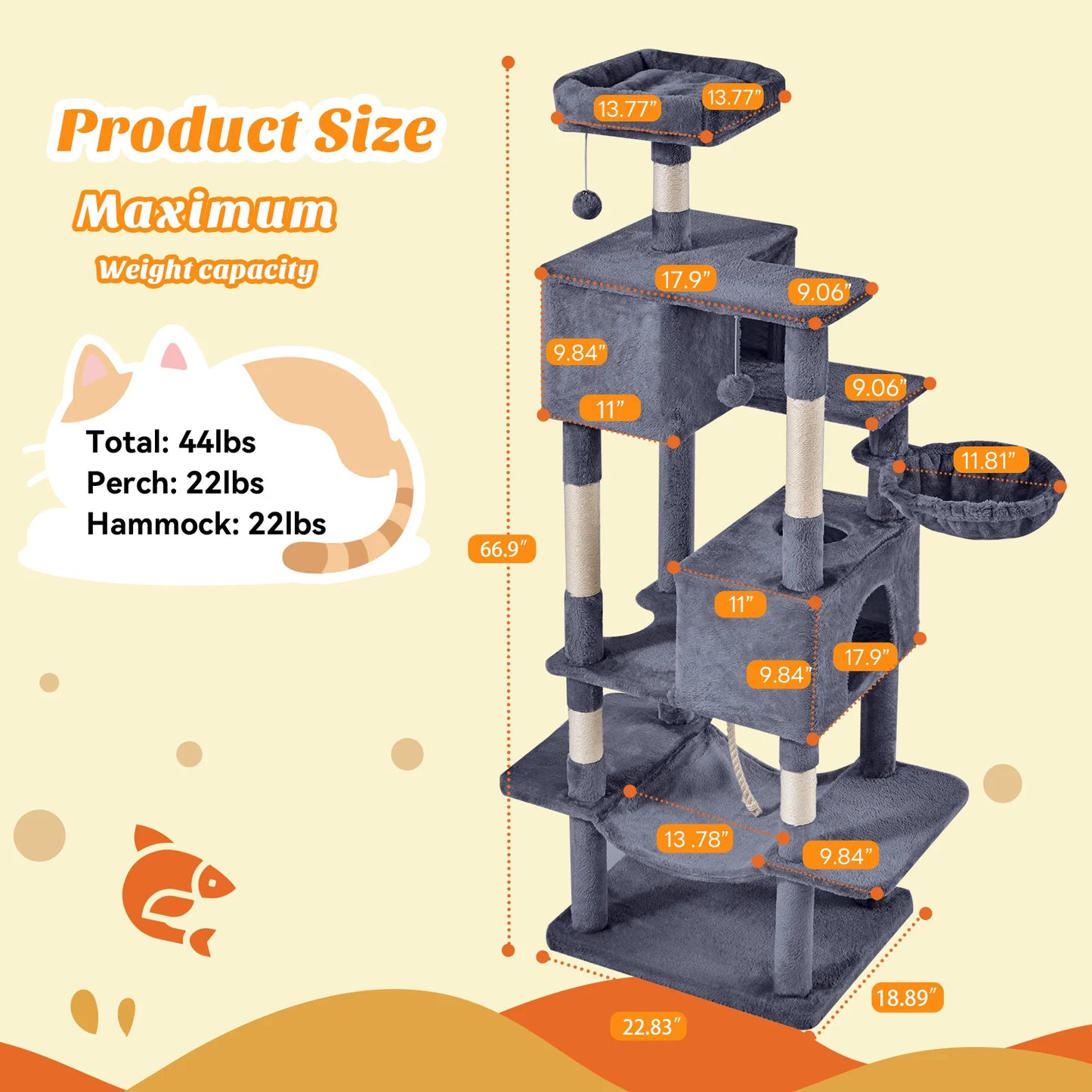 MCQ Cat Tree Tower With Natural Sisal Scratching Posts For Indoor Cats