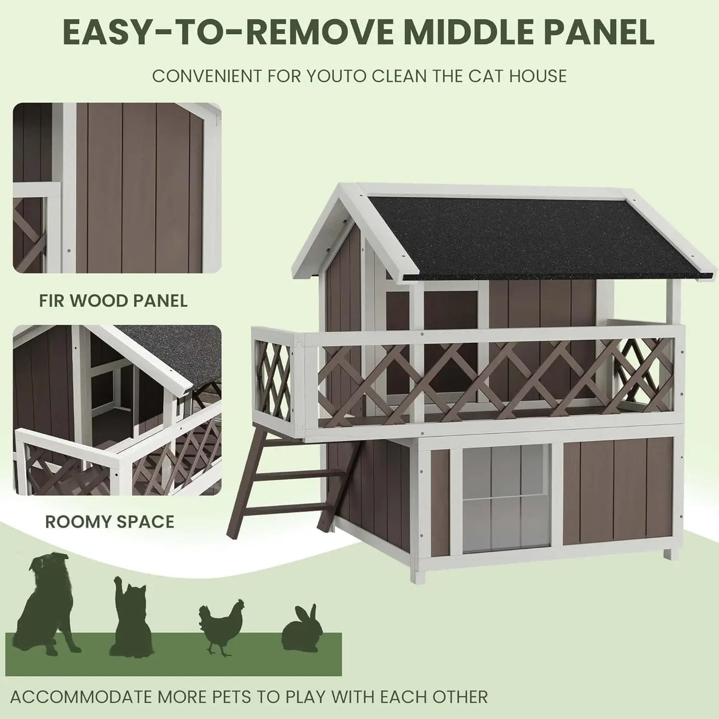 DishyKooker Wooden 2 Level Cat House Outdoor Weatherproof Shelter