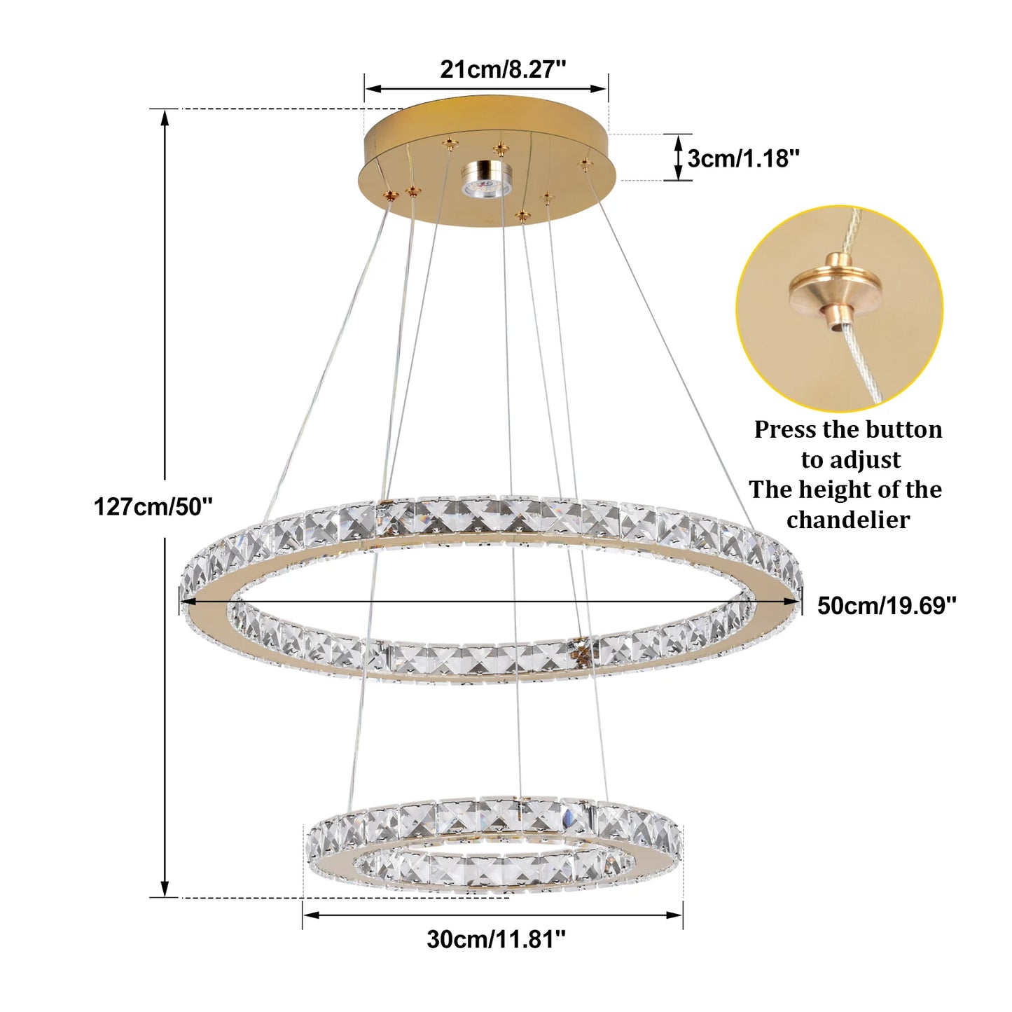 Vinilky Crystal Pendant Light With Remote Control Ceiling Fixture