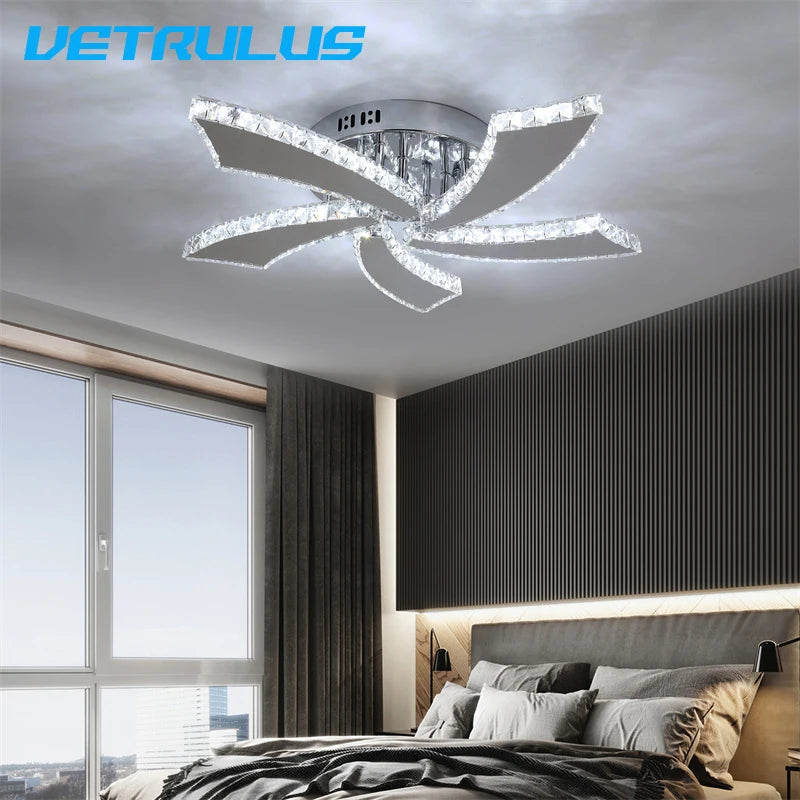 VETRULUS Modern Crystal Chandelier Ceiling Fan With LED Lamp
