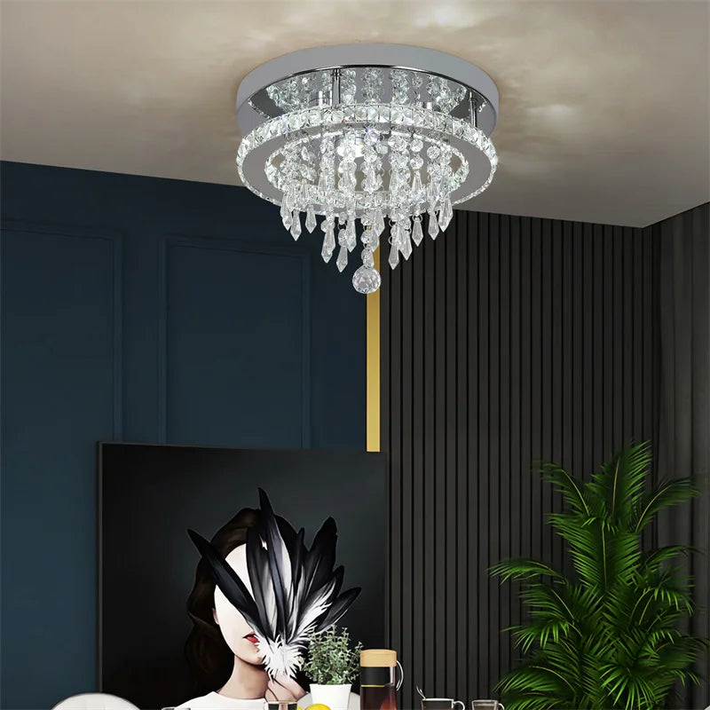 GreeLustr Crystal LED Chandelier Dimmable Living Room Ceiling Light Remote