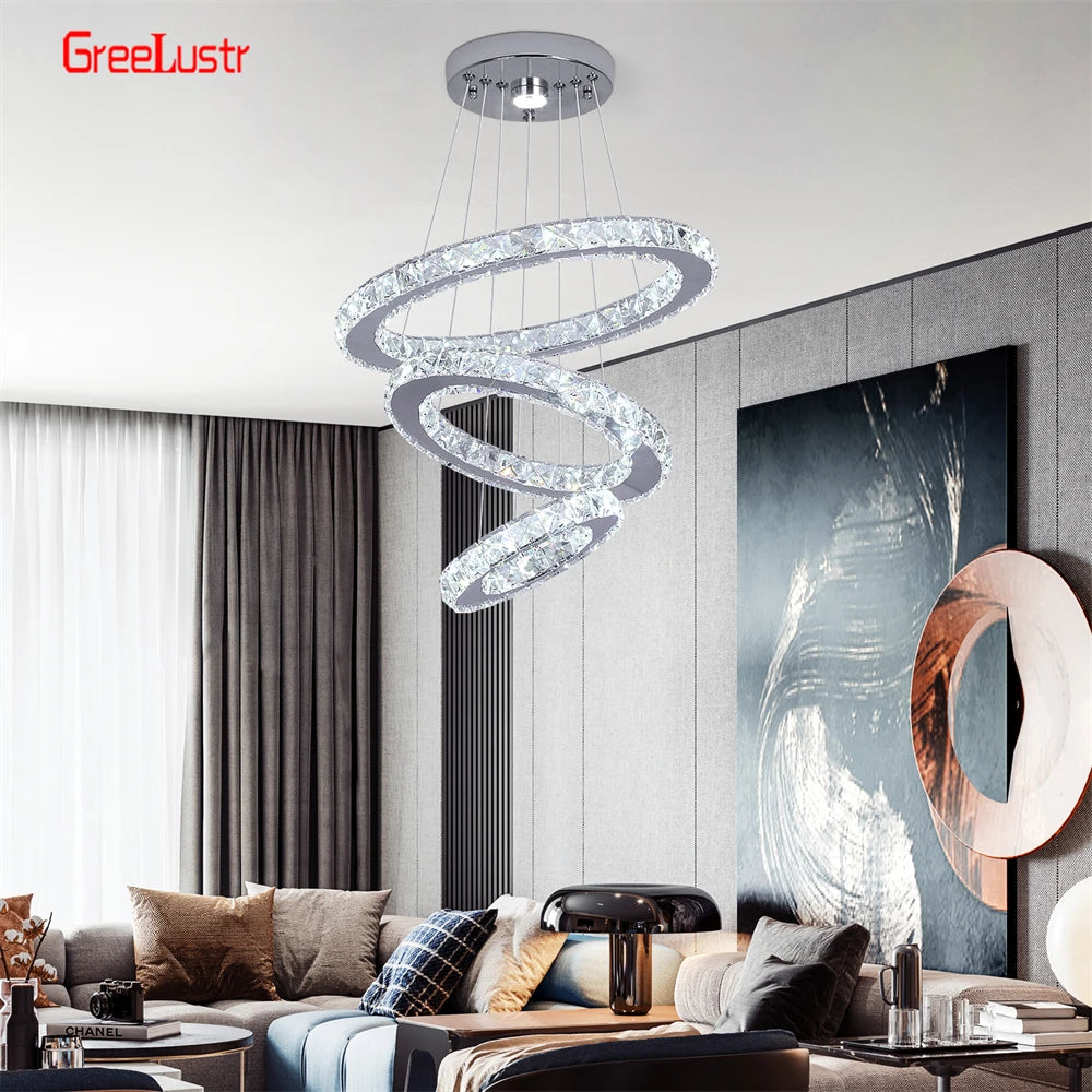 GreeLustr Crystal Chrome Led Pendant Light Chandelier Fixture