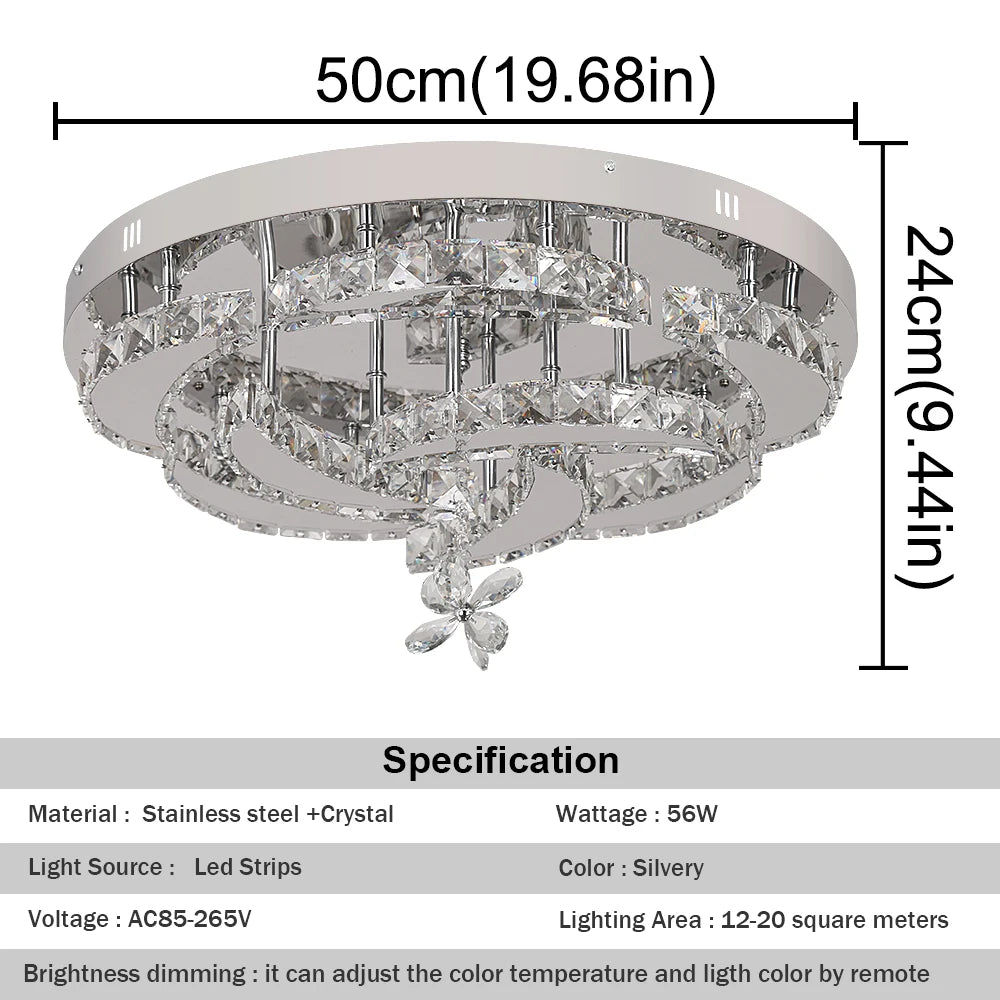 VETRULUS Modern Crystal LED Chandelier Ceiling Light For Living Room