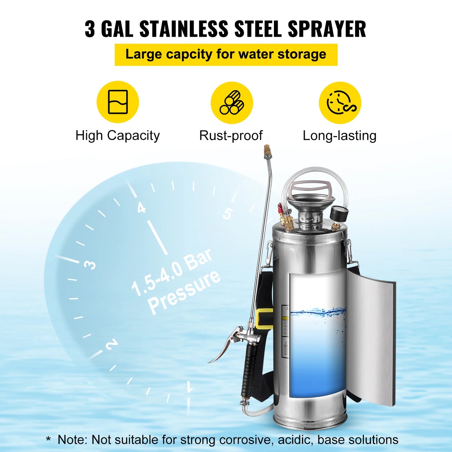 SucceBuy 4-12L Hand Powered Sprayer Stainless Steel Watering Spraying Sprinkling Atomizer Pump Home Ground Garden Cleaning Sprayer