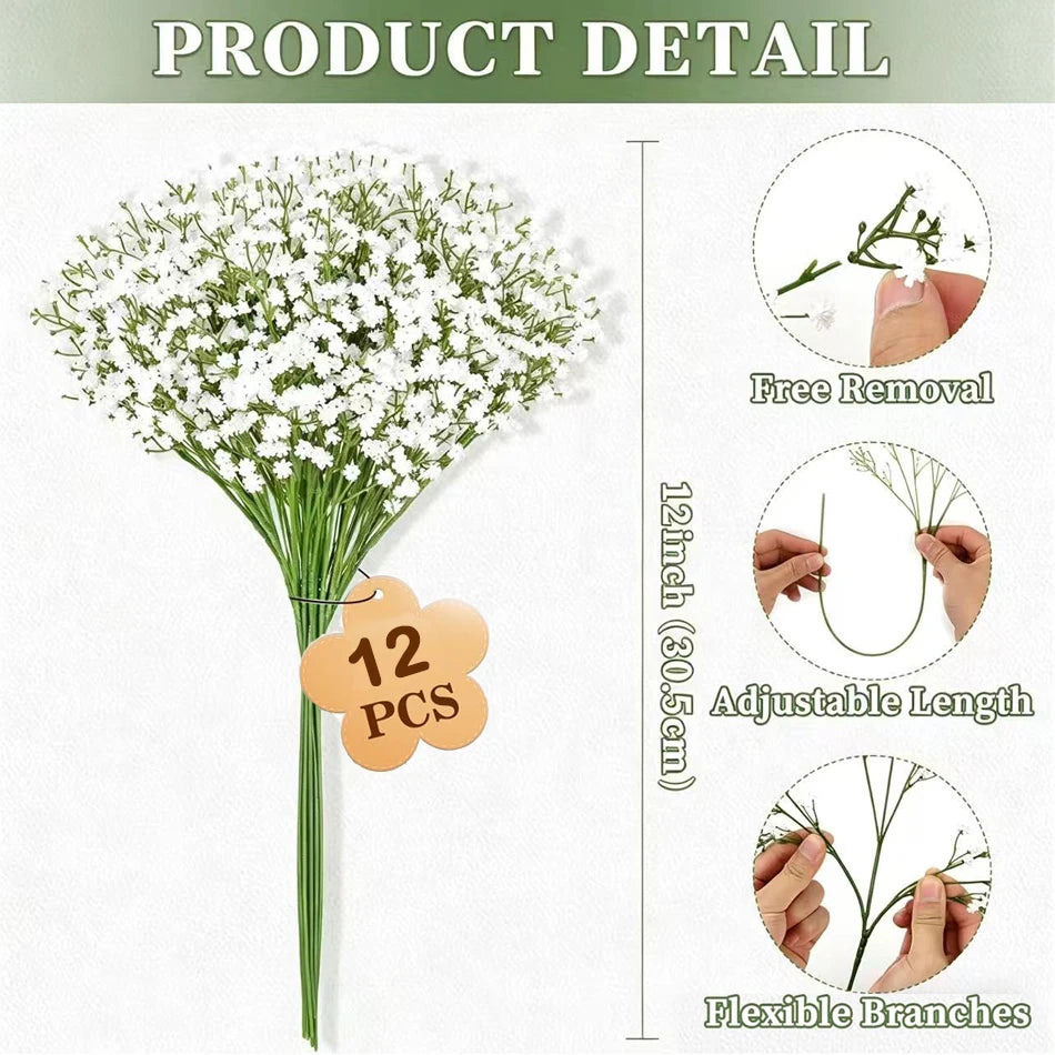 48PCS Babysbreath Artificial Flowers, Starry Sky Flowers Artificial Bulk, White Flores Greenery for Wedding Tables Decor