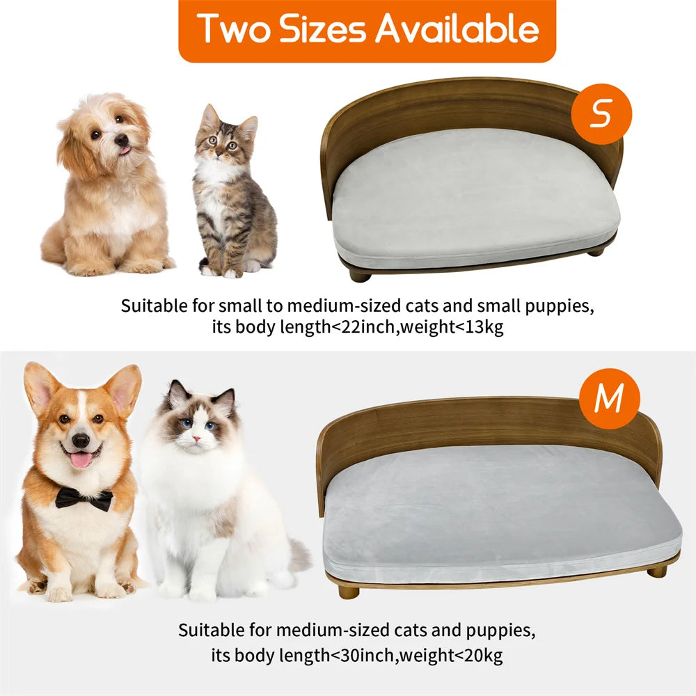 Borwart Elevated Pet Sofa With Eucalyptus Wood Frame And Cushion