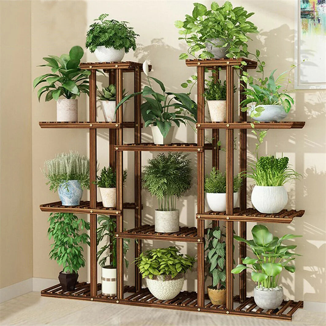 Carbonized Wood Plant Stand Display Shelf Indoor Outdoor Decor