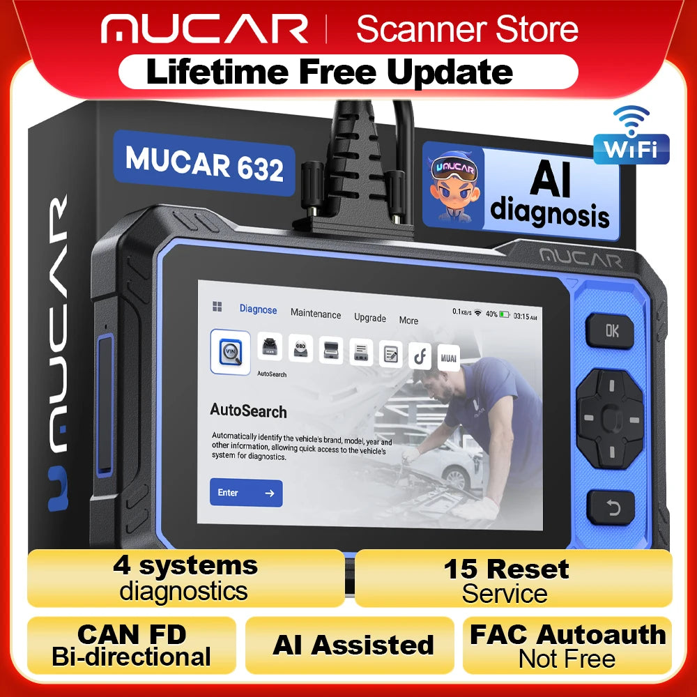 MUCAR 632 OBD2 Diagnostic Tool AI Assisted Bidirectional CANFD Protocol ECM