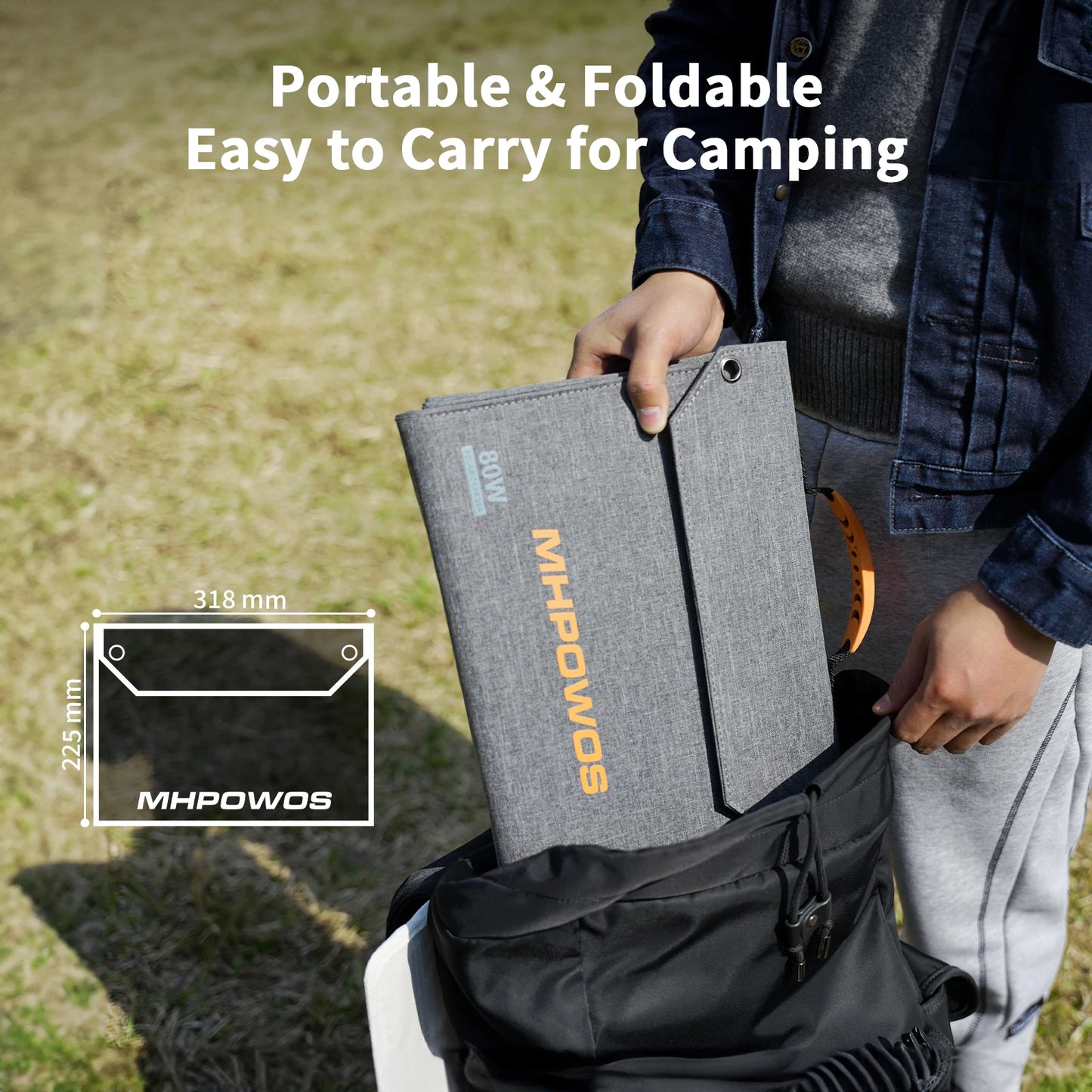 MHPOWOS 80W Foldable Solar Panel Portable Power Bank 4 Ports USB C USB A 7 In 1