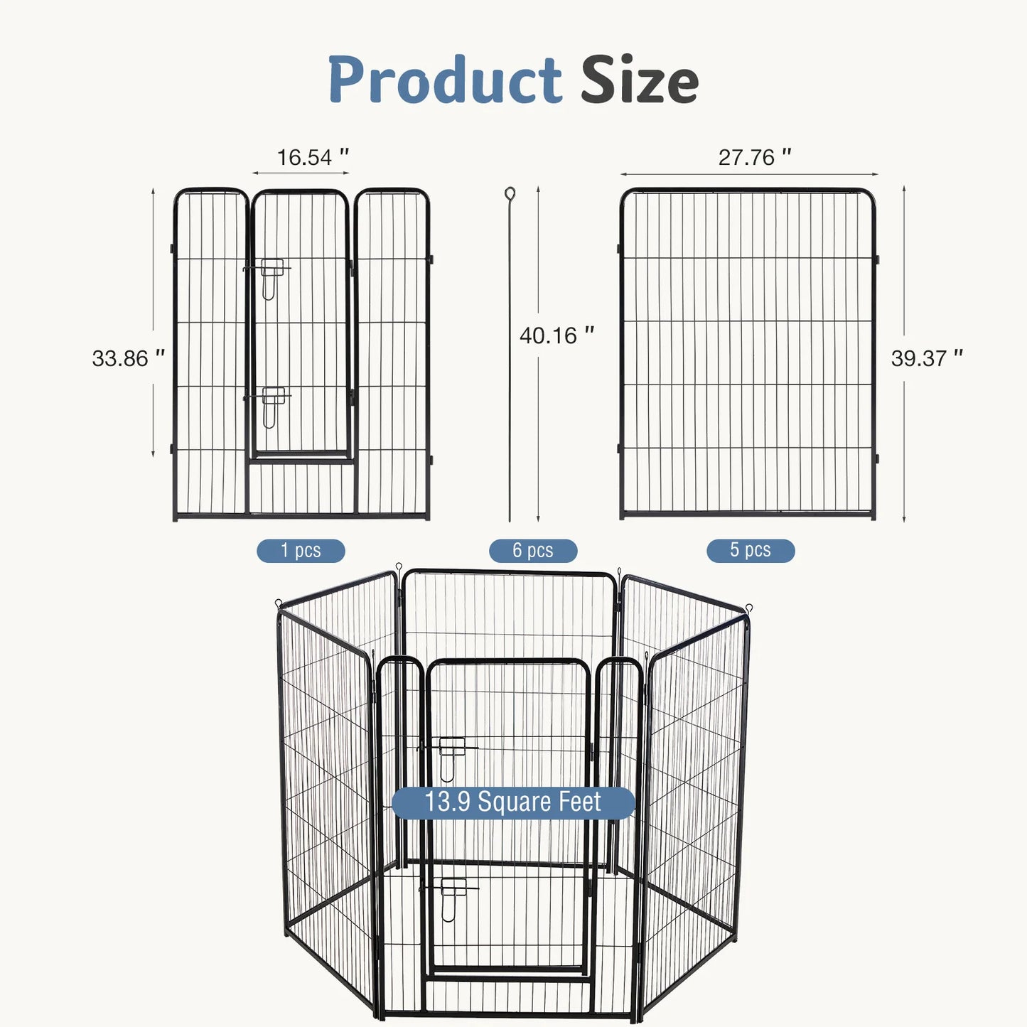 JHK Metal Dog Playpen 6 Panels Foldable Outdoor Yard Fence
