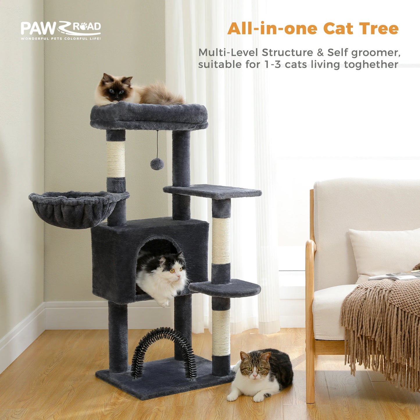 PAWZ Road Multi Level Cat Tree Tower With Sisal Scratching Posts