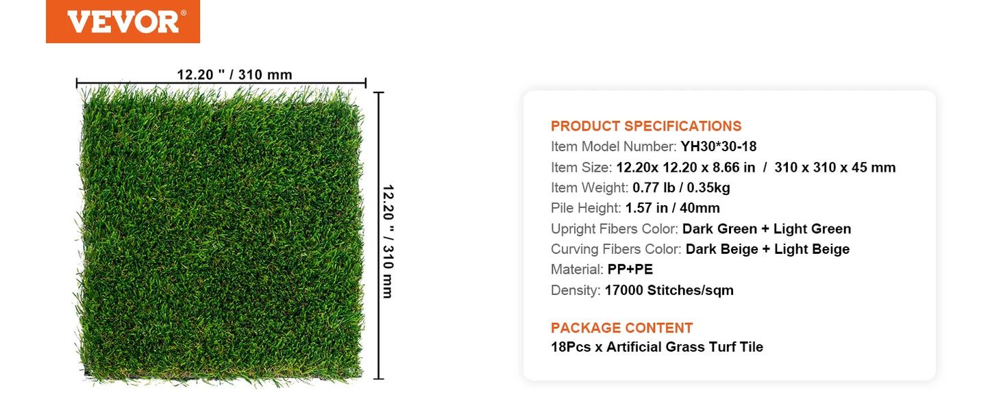 SucceBuy Artifical Grass Rug Green Turf 1.38/1.57" Fake Door Mat Outdoor Patio Lawn Decoration Easy to Clean with Drainage Holes