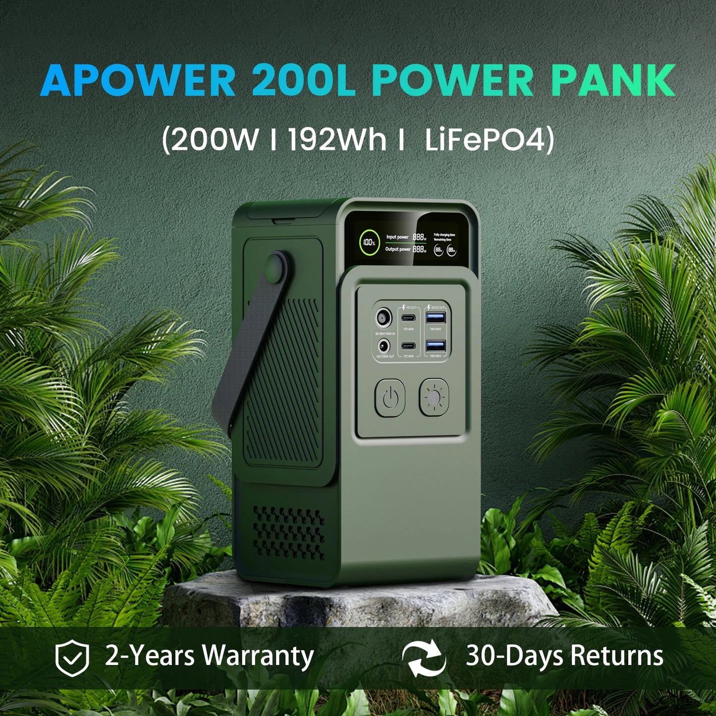 CTOLITY 200W LiFePO4 Power Station 192Wh Portable Emergency Battery