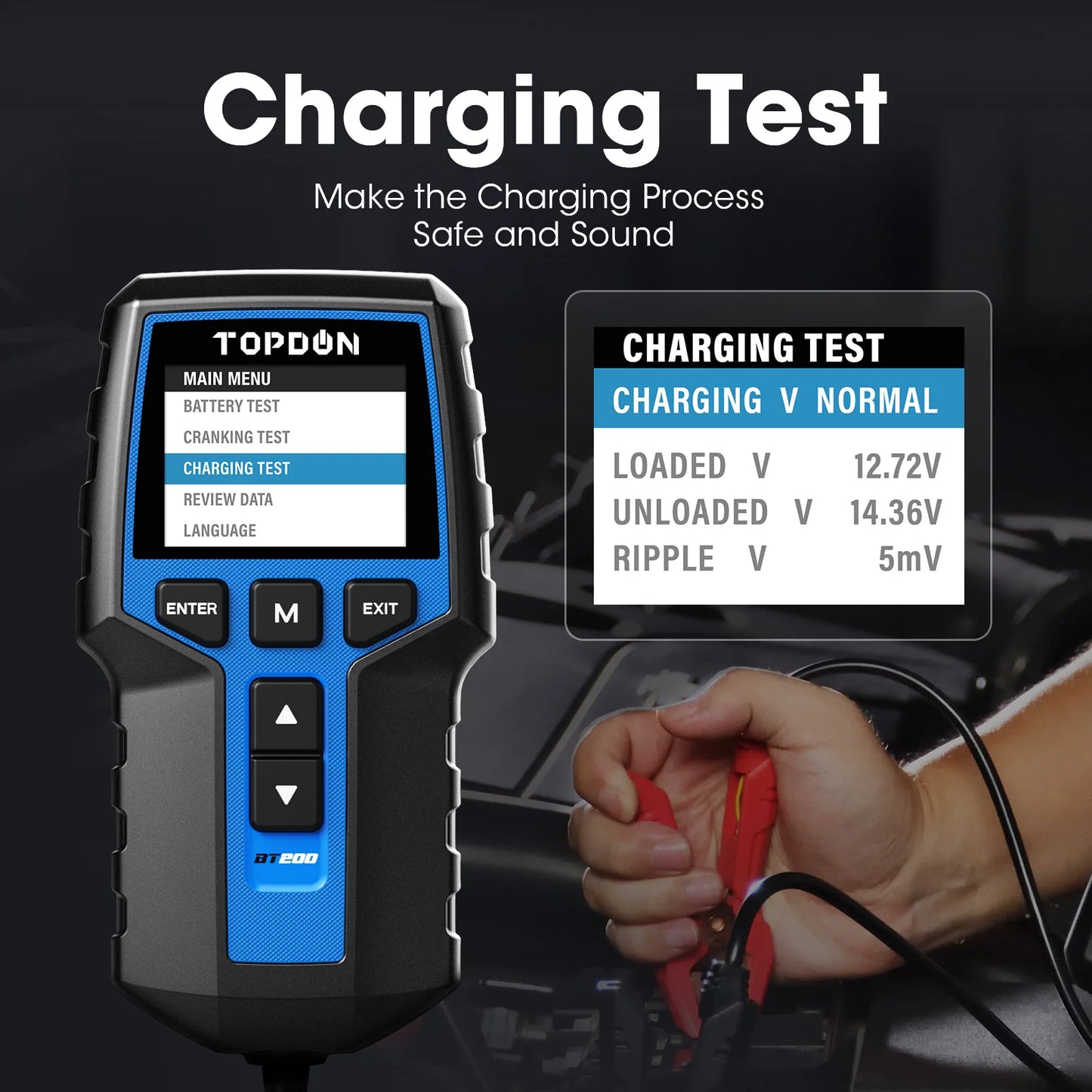 Topdon BT200 Portable Car Battery Tester Cranking 12V 100-2000CCA