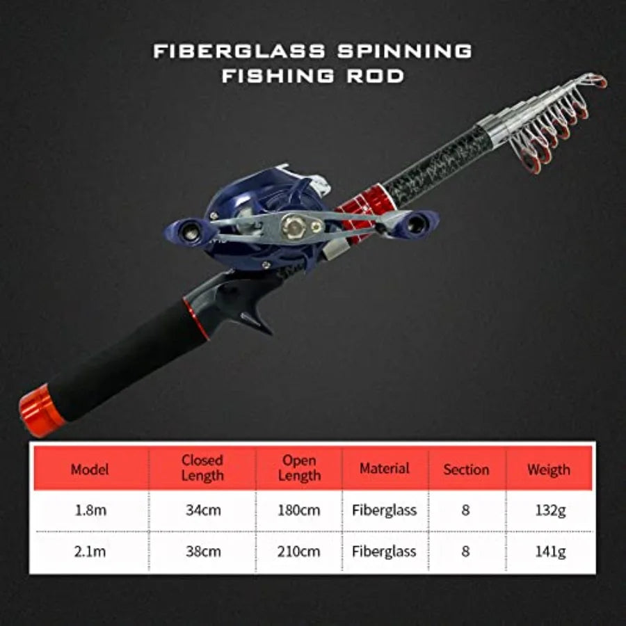 Telescopic Fishing Rod And Reel Combo Carbon Fiber Baitcasting Reel