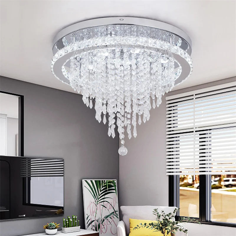 GreeLustr Crystal LED Chandelier Dimmable Living Room Ceiling Light Remote