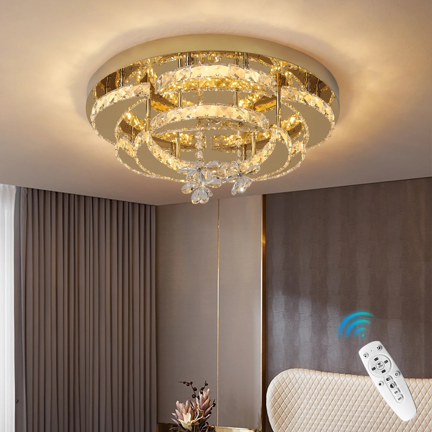 GreeLustr Flower Crystal Led Ceiling Pendant Lamp With Dimming