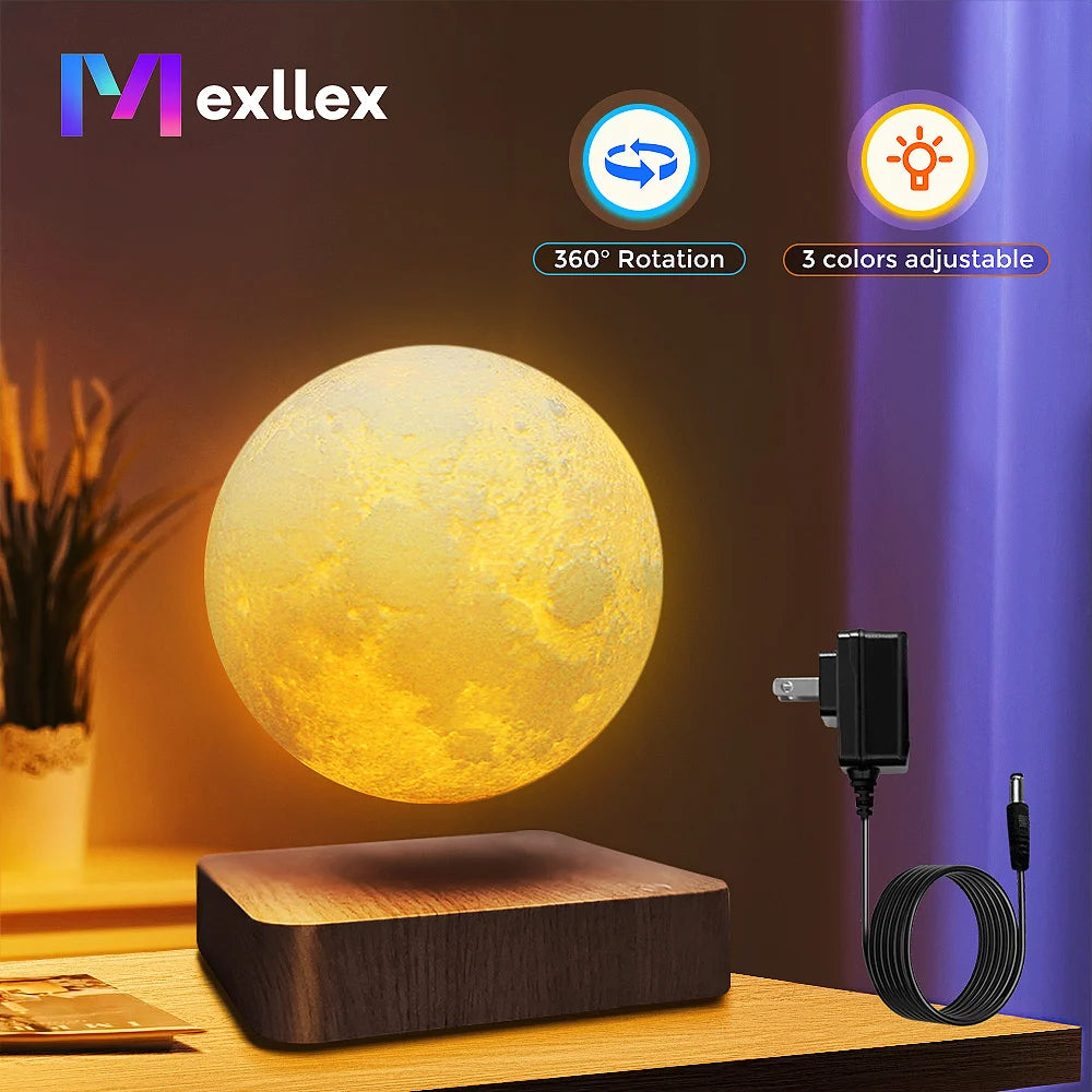 Mexllex Magnetic Moon Lamp With Wooden Base LED Night Light