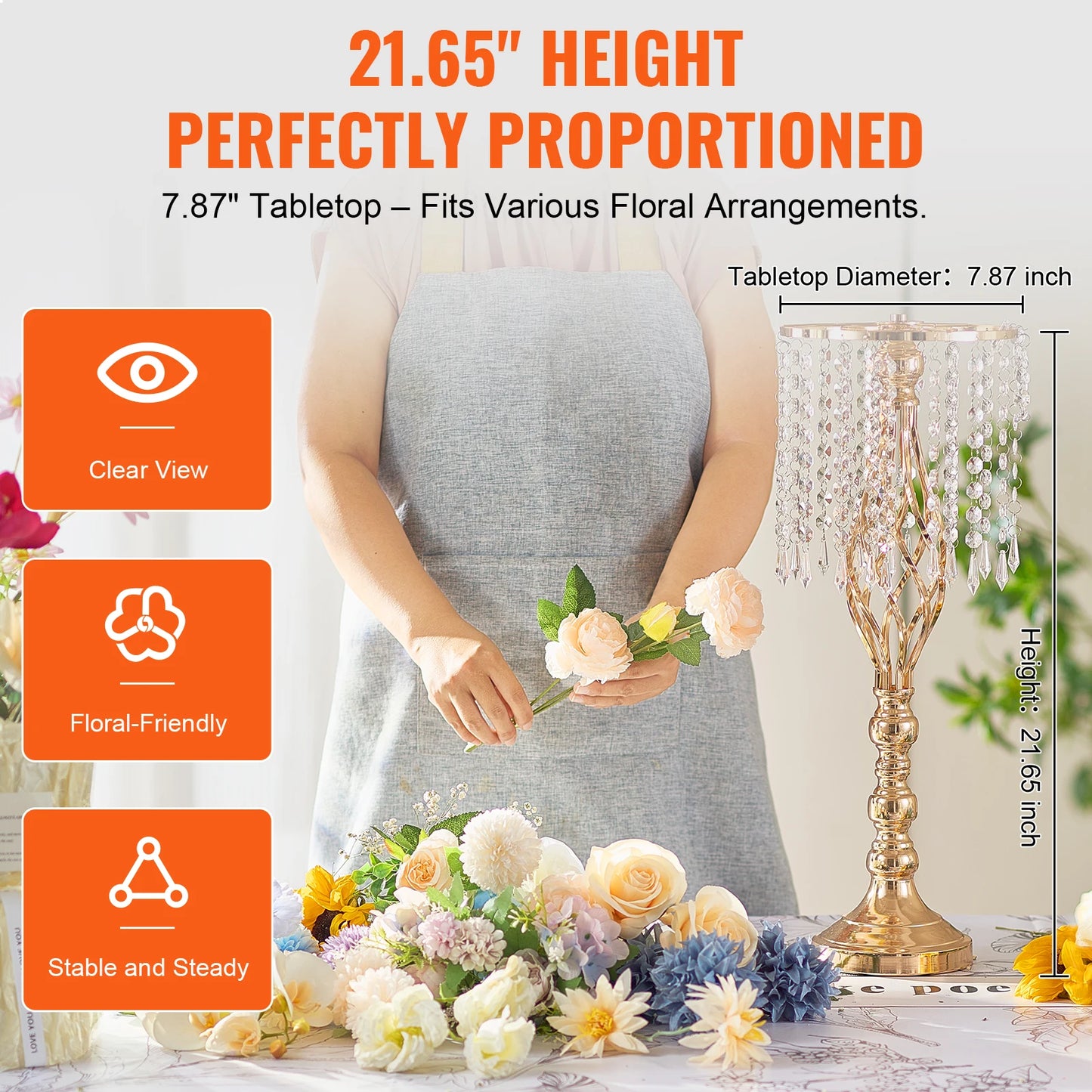 Tall Crystal Wedding Flower Stand Metal Centerpiece Vase