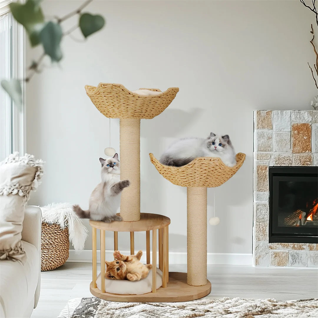 BINGOPAW 3 Tier Cat Climbing Tree With Scratching Post For Indoor Use