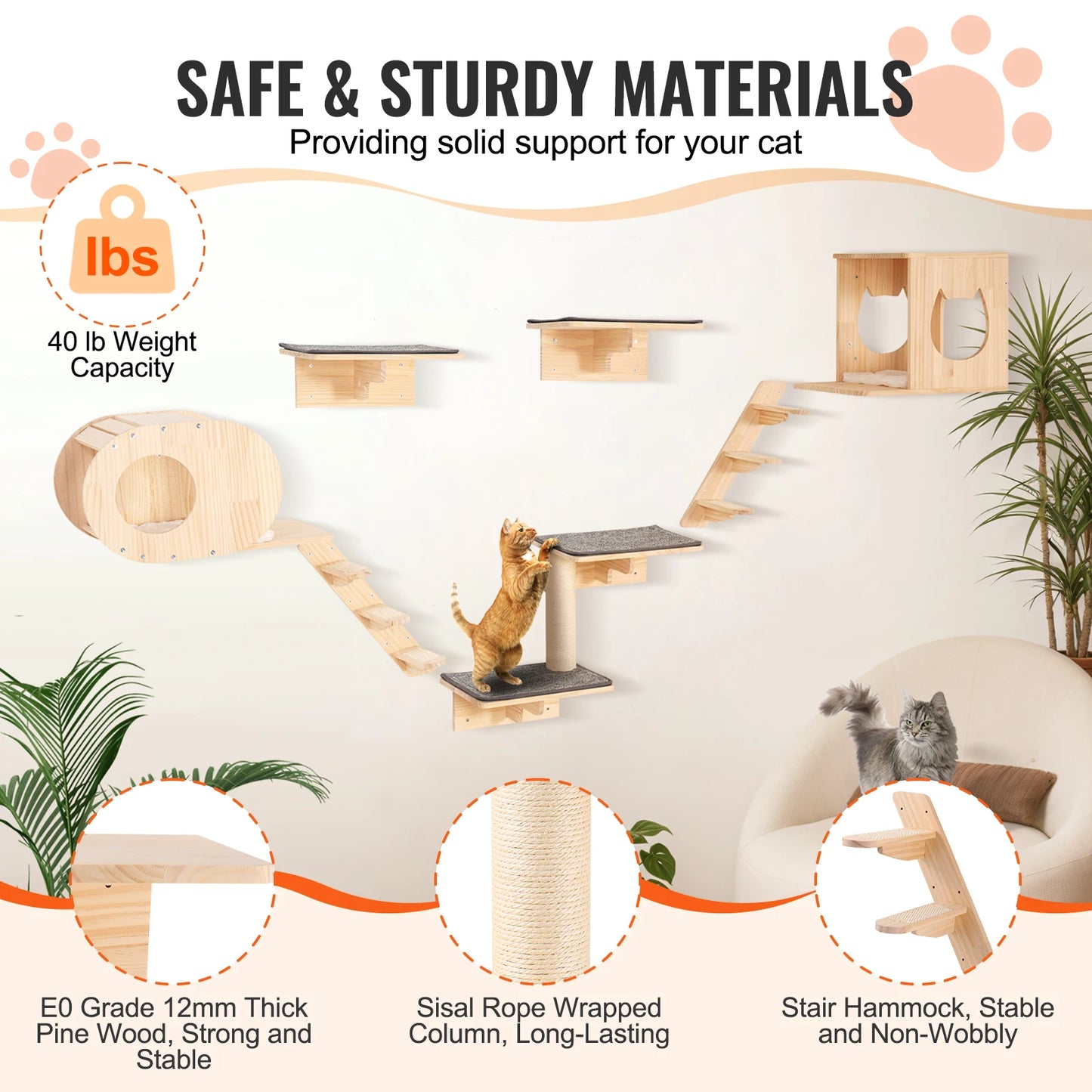 SucceBuy Wall Mounted Cat Shelves And Perches Cat Tree Kit