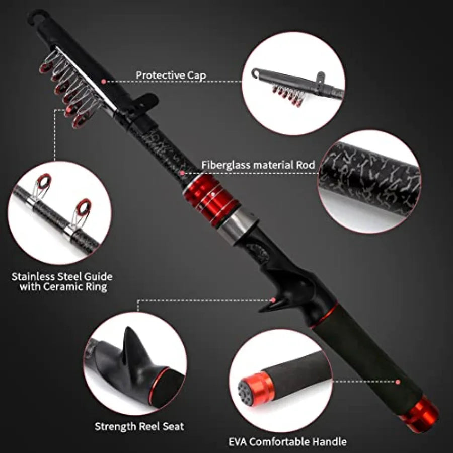 Telescopic Fishing Rod And Reel Combo Carbon Fiber Baitcasting Reel