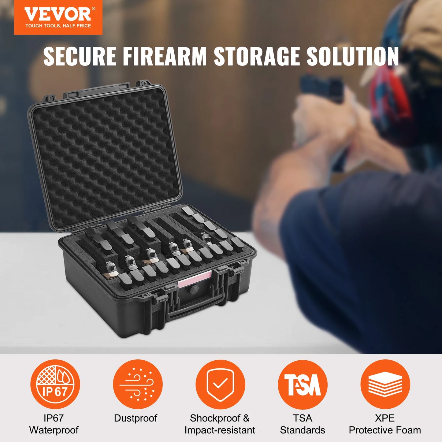 SucceBuy Hard Pistol Cases w/ Pre-cut PU Foam Lining Waterproof Dustproof Hard Gun Case for 1/2/5/6 Pistol Lockable Pistol Case