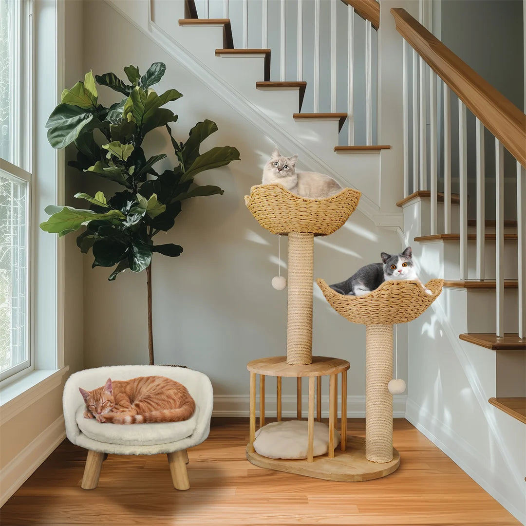 BINGOPAW 3 Tier Cat Climbing Tree With Scratching Post For Indoor Use