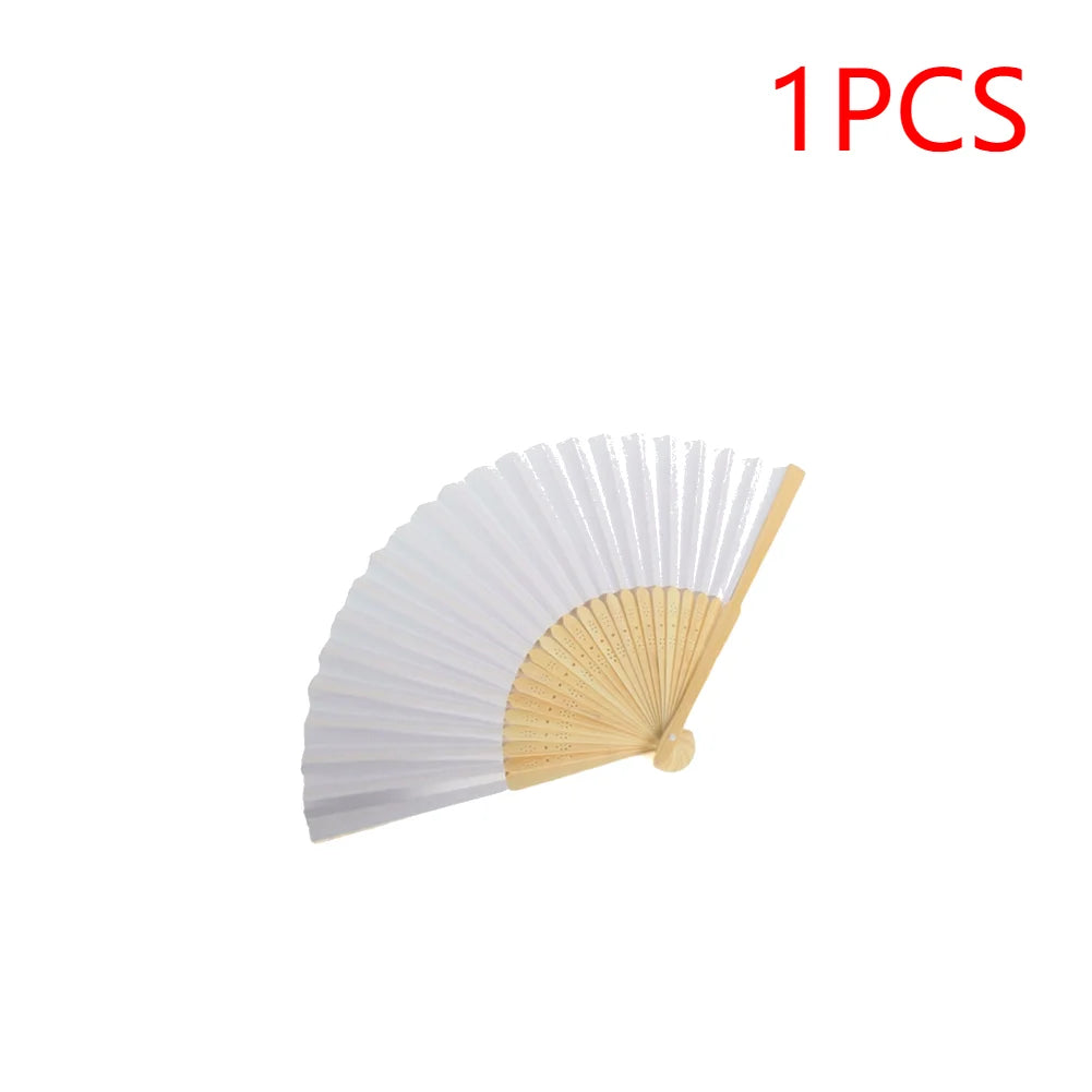 1-50PCS White Hand Folding Fan Graffitable Bamboo Folding Fan Portable Chinese Fan for church wedding gifts party Room Decor