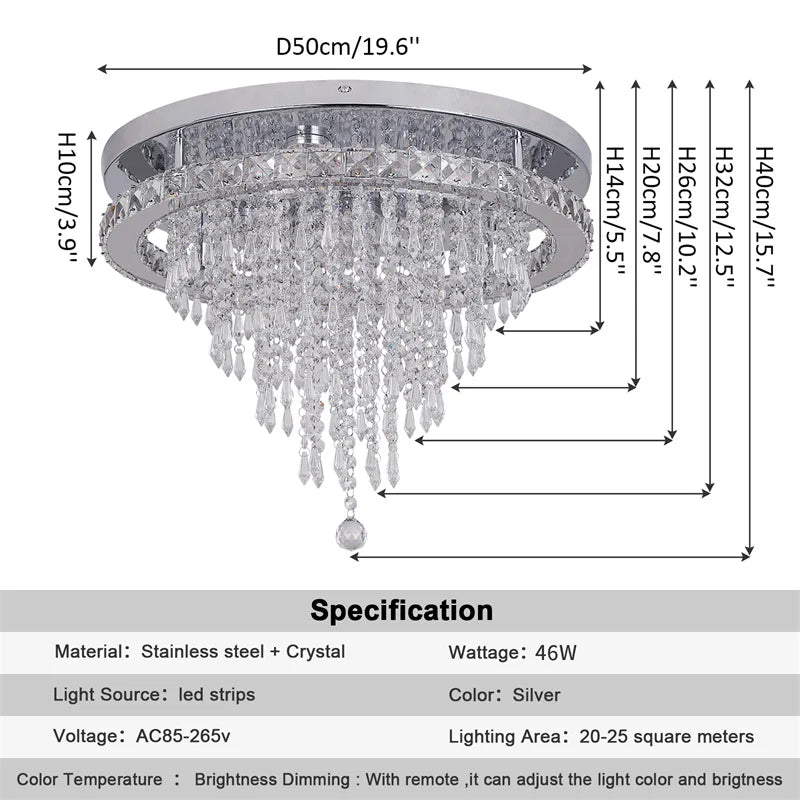 GreeLustr Crystal LED Chandelier Dimmable Living Room Ceiling Light Remote