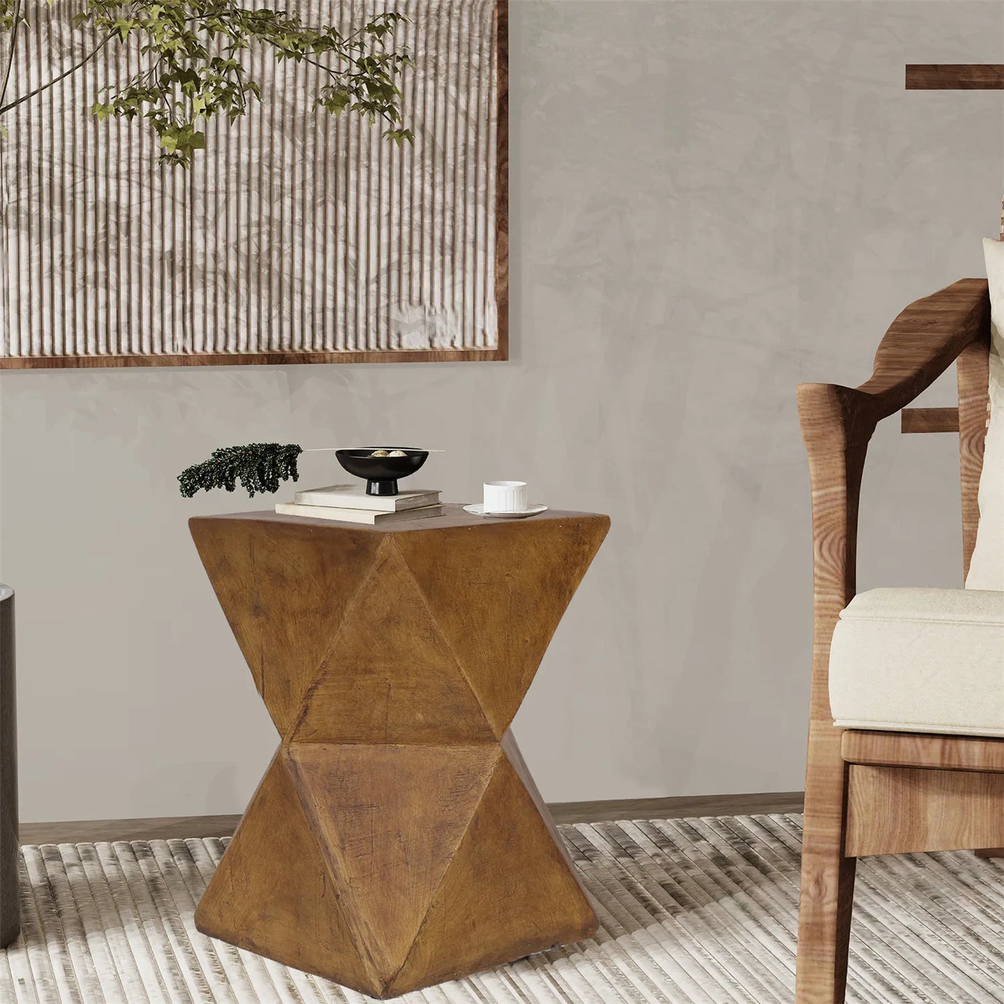 Outdoor Lightweight Concrete Side Table For Patio Garden Plant Stand