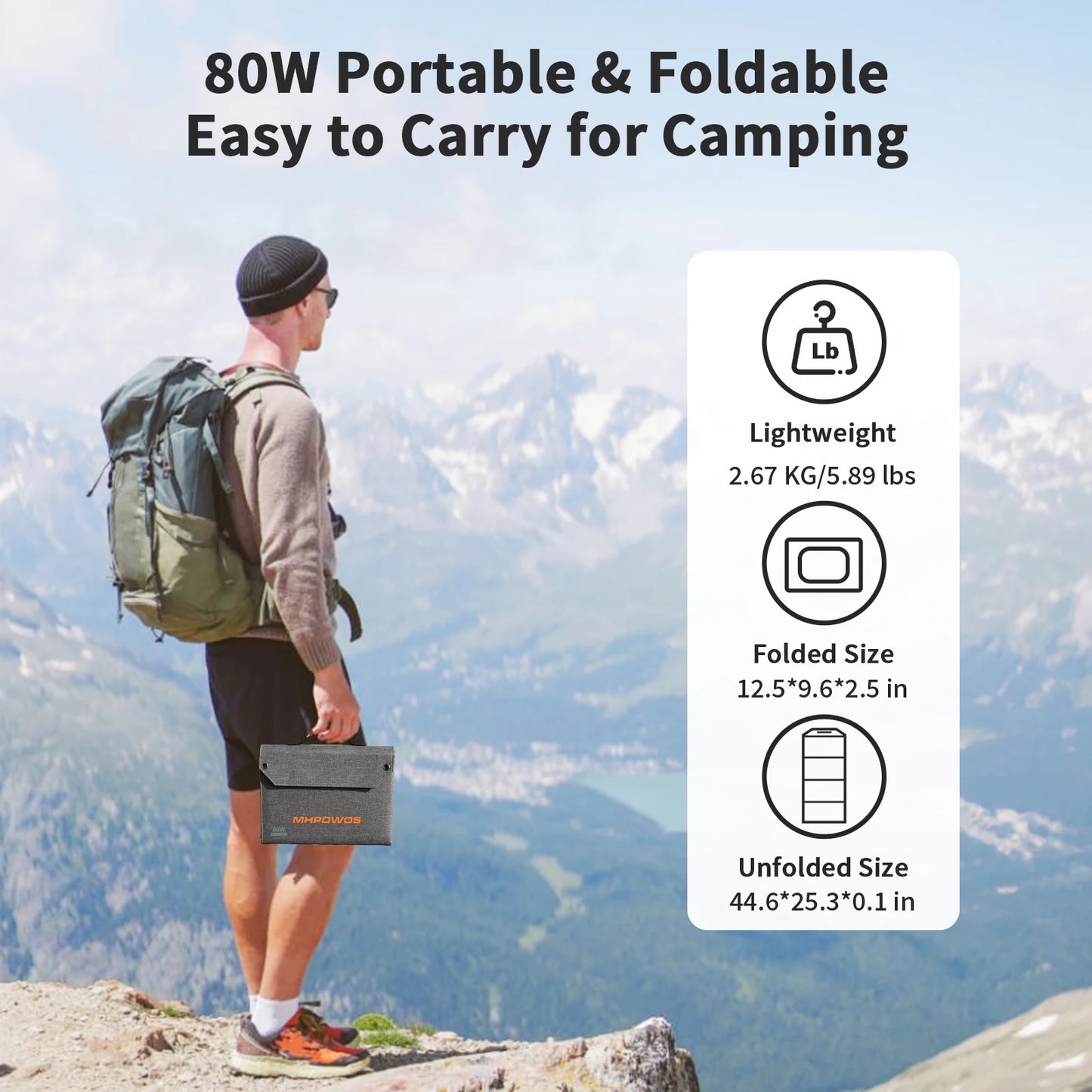 MHPOWOS 80W Foldable Solar Panel Portable Power Bank 4 Ports USB C USB A 7 In 1