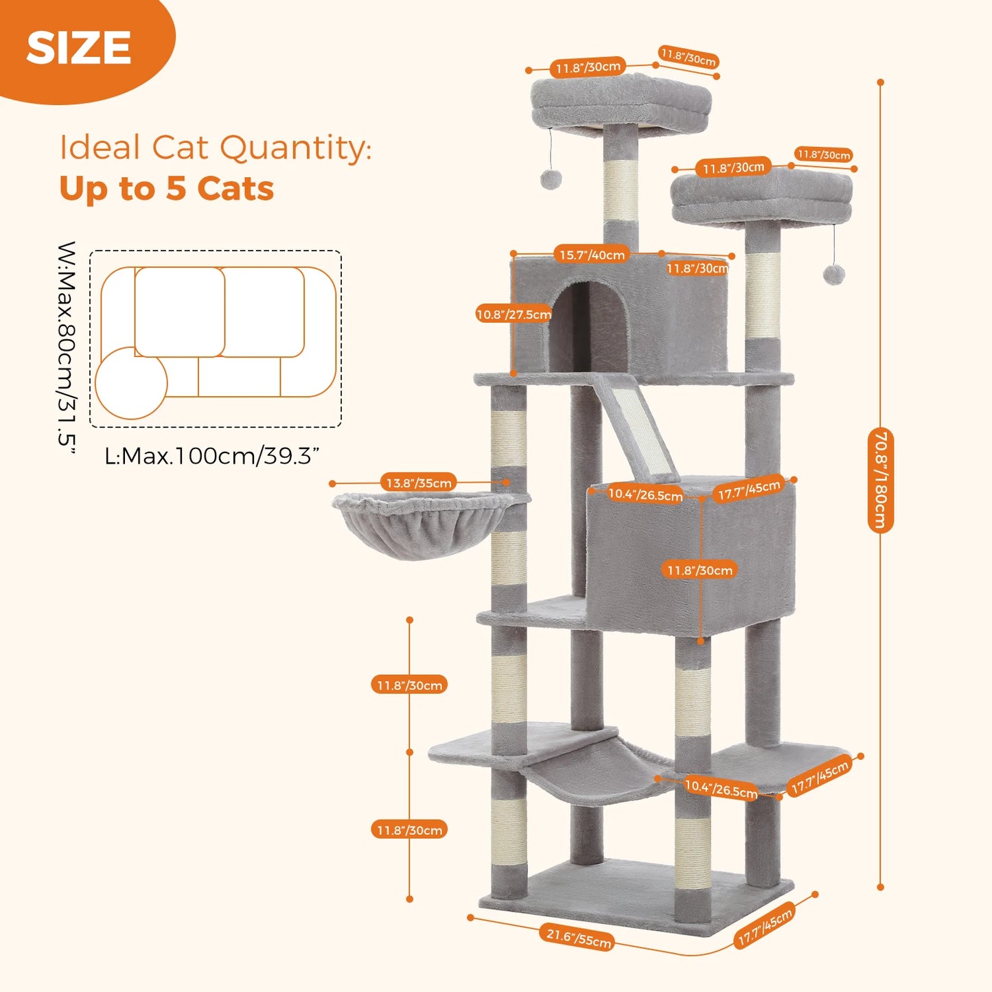 PAWZ Road Tall Cat Tree With Scratching Posts And Perch