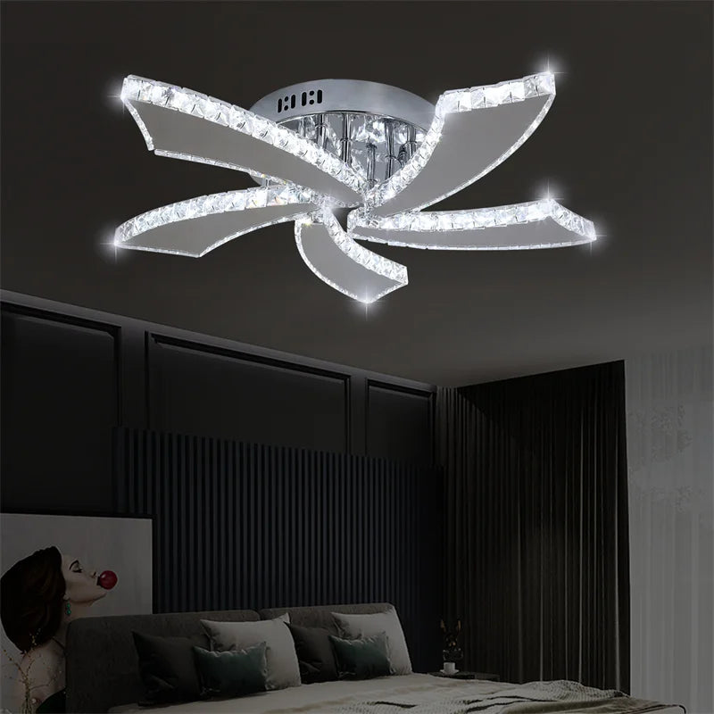 VETRULUS Modern Crystal Chandelier Ceiling Fan With LED Lamp