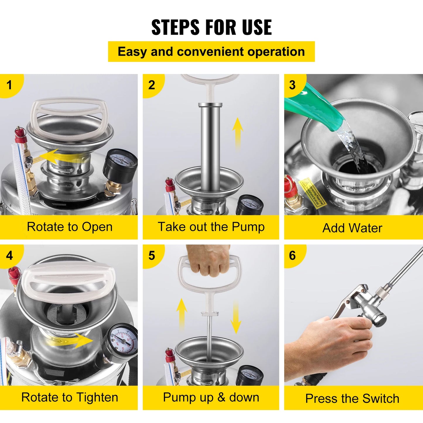 SucceBuy 4-12L Hand Powered Sprayer Stainless Steel Watering Spraying Sprinkling Atomizer Pump Home Ground Garden Cleaning Sprayer