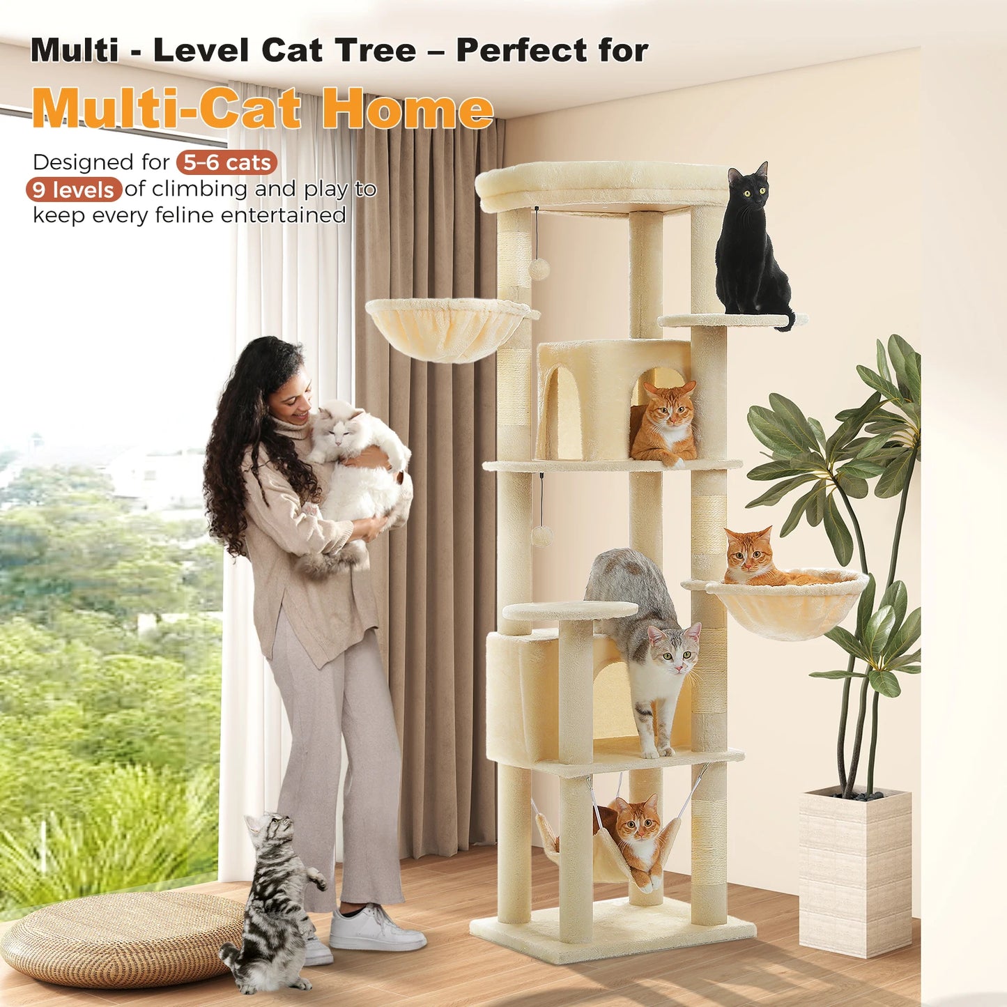 PAWZ Road Tall Cat Tree With Scratching Posts And Perch