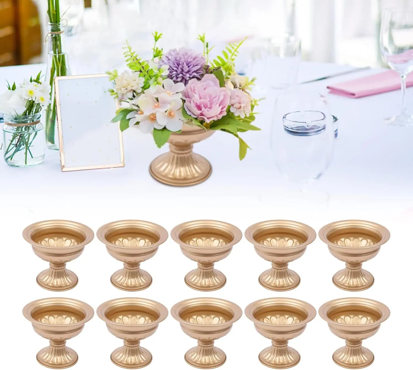 10 Pcs Gold Flowers Vases Wedding Table Centerpiece Decoration for Reception, Home Flower Stand for Birthday Ceremony Christmas